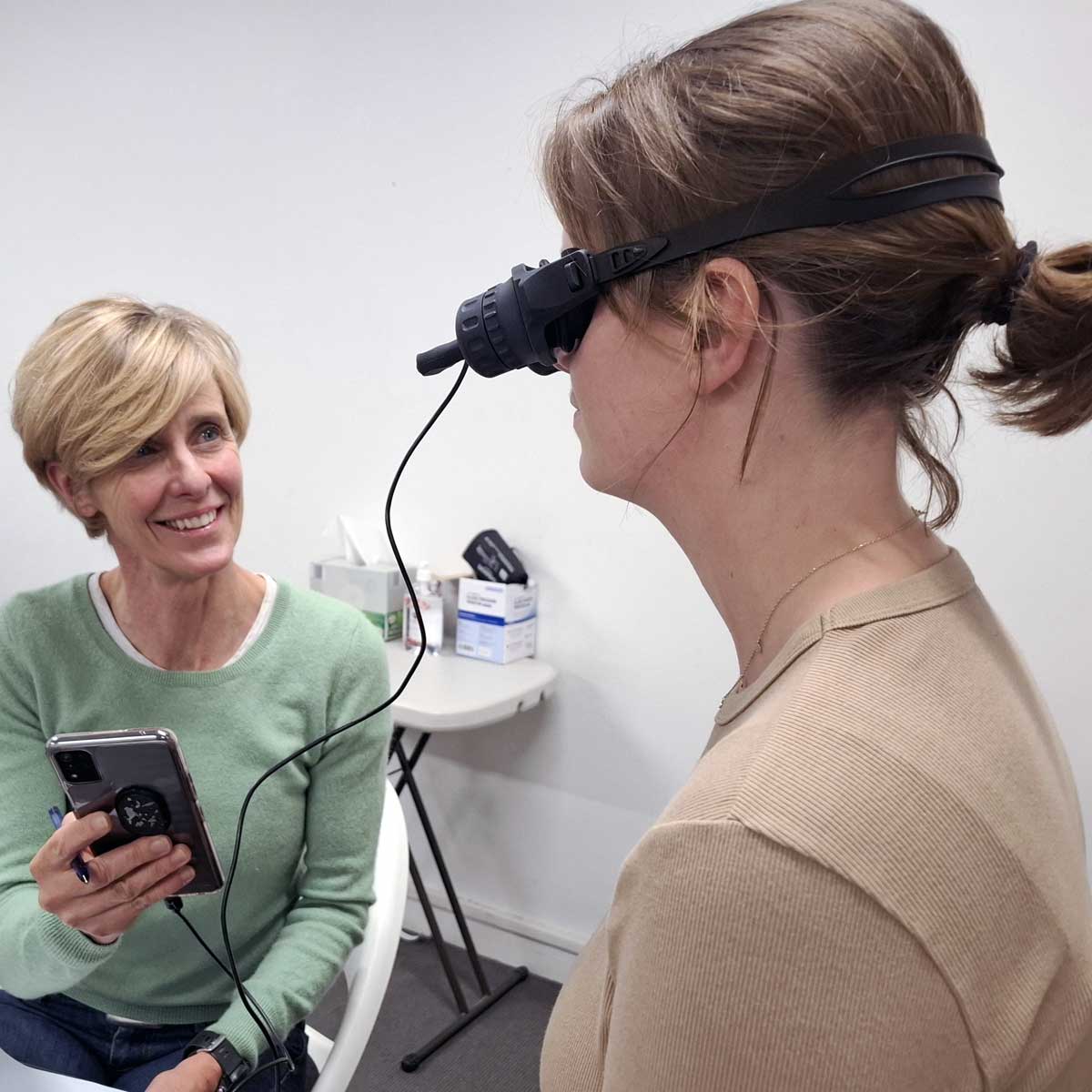 patient with goggles